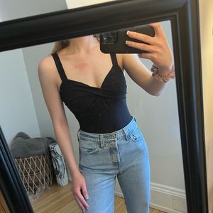 Abercrombie Seamless Black Sweetheart Twist-Front Bodysuit | New With Tags